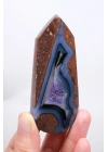 Amethyst Agate Freeform, Point Slab with Violet Druzy Pocket, Blue Bands & Terracotta Matrix, 69g