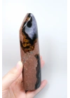 Mor Ametist Akik Kule Noktası, Siyah Çizgili ve Mor Druzy ile Cilalanmış Obelisk, 223g