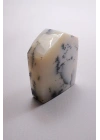 Piedra de Bolsillo Pulida en Forma Libre Merlinita en Blanco y Negro - Ópalo Dendrítico de Nieve Azul-Negro