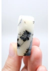 Piedra de Bolsillo Pulida en Forma Libre Merlinita en Blanco y Negro - Ópalo Dendrítico de Nieve Azul-Negro