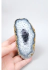 Blue and Snowy White Merlinit - Dendritik Opal Dilimi ile Siyah İçermeler, 186g