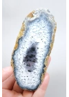 Blue and Snowy White Merlinit - Dendritik Opal Dilimi ile Siyah İçermeler, 186g