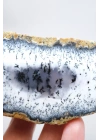 Blue and Snowy White Merlinit - Dendritik Opal Dilimi ile Siyah İçermeler, 186g