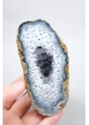 Blue and Snowy White Merlinit - Dendritik Opal Dilimi ile Siyah İçermeler, 186g