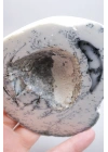 Mavi-Beyaz Dendritik Opal Levha – Şeffaf Buz-Mavi Çekirdek ile Doğal Matris Boşluğu ve Siyah Dendritler, 222g