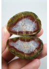 Tuğla Kırmızısı ve Zeytin Yeşili Bantlı Siyah Deniz Agatı Çifti