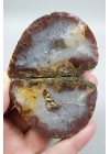 Brick Red Banded ve Mustard Sarı Nakışlı Siyah Deniz Agat Çifti ve Kuvars Jeot