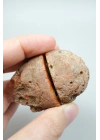 カーネリアンレッドとバーントオレンジの縞模様が入った黒海瑪瑙のペア、パープルアイ瑪瑙