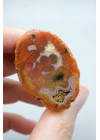 カーネリアンレッドとバーントオレンジの縞模様が入った黒海瑪瑙のペア、パープルアイ瑪瑙