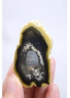 Common Opal Half – Hardal Sarısı, Kömür Siyahı ve Mavi Kalcedon Çekirdek Dilim, 41g