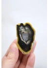 Common Opal Half – Hardal Sarısı, Kömür Siyahı ve Mavi Kalcedon Çekirdek Dilim, 41g