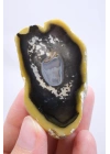 Common Opal Half – Hardal Sarısı, Kömür Siyahı ve Mavi Kalcedon Çekirdek Dilim, 41g