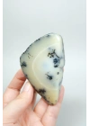 Krem ve İvory Merlinit Cilalı Yarım - Kremsi Beyaz Dendritli Opal ile Siyah Yosun