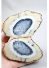 Dendritik Opal Çifti - Mavi ve Krem Merlinite Cilalanmış Taşlar, 368g
