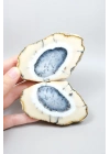 Dendritik Opal Çifti - Mavi ve Krem Merlinite Cilalanmış Taşlar, 368g