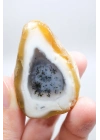 Dendritik Opal Kış Ormanı Dilimi - Cilalı Merlinite Portal - Mavi ve Beyaz Dendritik İçerik