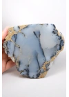 Kararsız buz mavisi, süt beyazı ve kömür siyahı Dendritik Opal Serbest Form Yarım, 479g