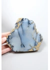Kararsız buz mavisi, süt beyazı ve kömür siyahı Dendritik Opal Serbest Form Yarım, 479g