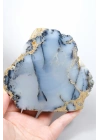 Kararsız buz mavisi, süt beyazı ve kömür siyahı Dendritik Opal Serbest Form Yarım, 479g