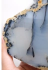 Kararsız buz mavisi, süt beyazı ve kömür siyahı Dendritik Opal Serbest Form Yarım, 479g