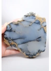 Kararsız buz mavisi, süt beyazı ve kömür siyahı Dendritik Opal Serbest Form Yarım, 479g