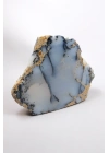Kararsız buz mavisi, süt beyazı ve kömür siyahı Dendritik Opal Serbest Form Yarım, 479g