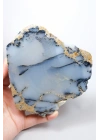 Kararsız buz mavisi, süt beyazı ve kömür siyahı Dendritik Opal Serbest Form Yarım, 479g