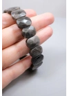 Gece Gökyüzünün Gümüş Şifası: Parlak Oval Faset Kesim Silver Obsidyen Bileklik