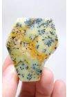Yeşil Merlinit Serbest Form - Antep Fıstığı Dendritik Opal ile Turuncu Damalar ve Siyah Ağaç İçerikleri, 42g