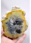Bal-Sarı ve Buz-Mavi Dendritik Opal Levha - Kuvars Jeot Boşlukları ve Siyah Dendrit Tüyler, 377g