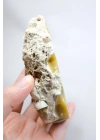 Bal-Sarı ve Buz-Mavi Dendritik Opal Levha - Kuvars Jeot Boşlukları ve Siyah Dendrit Tüyler, 377g