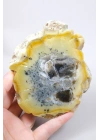Bal-Sarı ve Buz-Mavi Dendritik Opal Levha - Kuvars Jeot Boşlukları ve Siyah Dendrit Tüyler, 377g