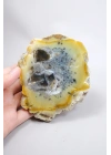 Bal-Sarı ve Buz-Mavi Dendritik Opal Levha - Kuvars Jeot Boşlukları ve Siyah Dendrit Tüyler, 377g