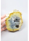 Bal-Sarı ve Buz-Mavi Dendritik Opal Levha - Kuvars Jeot Boşlukları ve Siyah Dendrit Tüyler, 377g