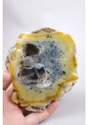 Bal-Sarı ve Buz-Mavi Dendritik Opal Levha - Kuvars Jeot Boşlukları ve Siyah Dendrit Tüyler, 377g
