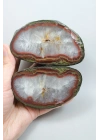 Büyük Tuğla Kırmızı ve Zeytin Yeşili Bantlı Siyah Deniz Akik Çifti