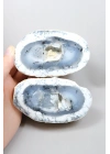 Büyük Cilalı Mavi Merlinite Jeyot Çifti - Yarı Saydam Buz Mavisi Çekirdek ile Beyaz Hâlo ve Kuvars Boşluğu, 652g
