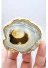 Multicolor Merlinite Dendritic Opal Half | Yumuşak Mavi-Gri, Altın ve Amber Evrensel Göz Numune