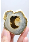 Multicolor Merlinite Dendritic Opal Half | Yumuşak Mavi-Gri, Altın ve Amber Evrensel Göz Numune