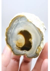 Multicolor Merlinite Dendritic Opal Half | Yumuşak Mavi-Gri, Altın ve Amber Evrensel Göz Numune