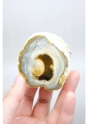 Multicolor Merlinite Dendritic Opal Half | Yumuşak Mavi-Gri, Altın ve Amber Evrensel Göz Numune