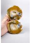 Hardal Sarısı ve Süt Beyazı Merlinite Çifti (Dendritik Opal) ile Kar Beyazı Jeot, 695g