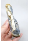 Natural Mavi & Bal Rengi Merlinite Geode Dilimi - Dendtritik Opal Kesilmiş Plaka ile Druzy Kuvars Boşluğu, 308g