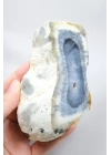 Natural Mavi & Bal Rengi Merlinite Geode Dilimi - Dendtritik Opal Kesilmiş Plaka ile Druzy Kuvars Boşluğu, 308g