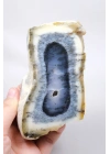 Natural Mavi & Bal Rengi Merlinite Geode Dilimi - Dendtritik Opal Kesilmiş Plaka ile Druzy Kuvars Boşluğu, 308g