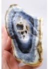 Natural Mavi & Bal Rengi Merlinite Geode Dilimi - Dendtritik Opal Kesilmiş Plaka ile Druzy Kuvars Boşluğu, 308g