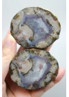 Pastel Lavanta Moru Bantlı Siyah Deniz Akik taşı ile Buzlu Beyaz Kuvars
