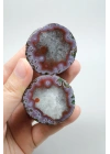 Pastel Mor, Kireççi Kırmızı Gözlü Siyah Deniz Akik Taşı Kuvars Çekirdeği ile