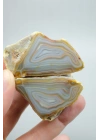 Pastel Mavi Sarı Bal Rengi ve İnce Beyaz Şeritli Siyah Deniz Akik Çifti