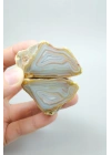 Pastel Mavi Sarı Bal Rengi ve İnce Beyaz Şeritli Siyah Deniz Akik Çifti